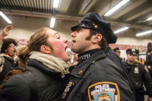 New York City Protester yelling at an NYPD Police Officer
